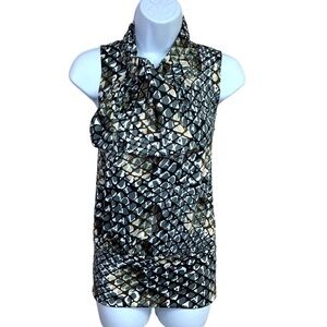 Small Snakeskin Print Bow Neckline Blouse Sleeveless Stretch 4 6